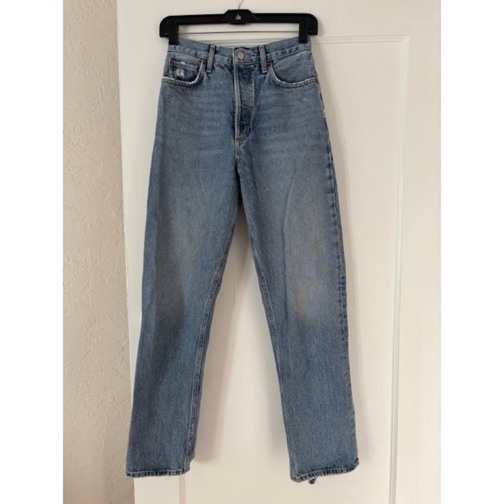 Agolde Straight Leg Jeans in Light Blue Wash